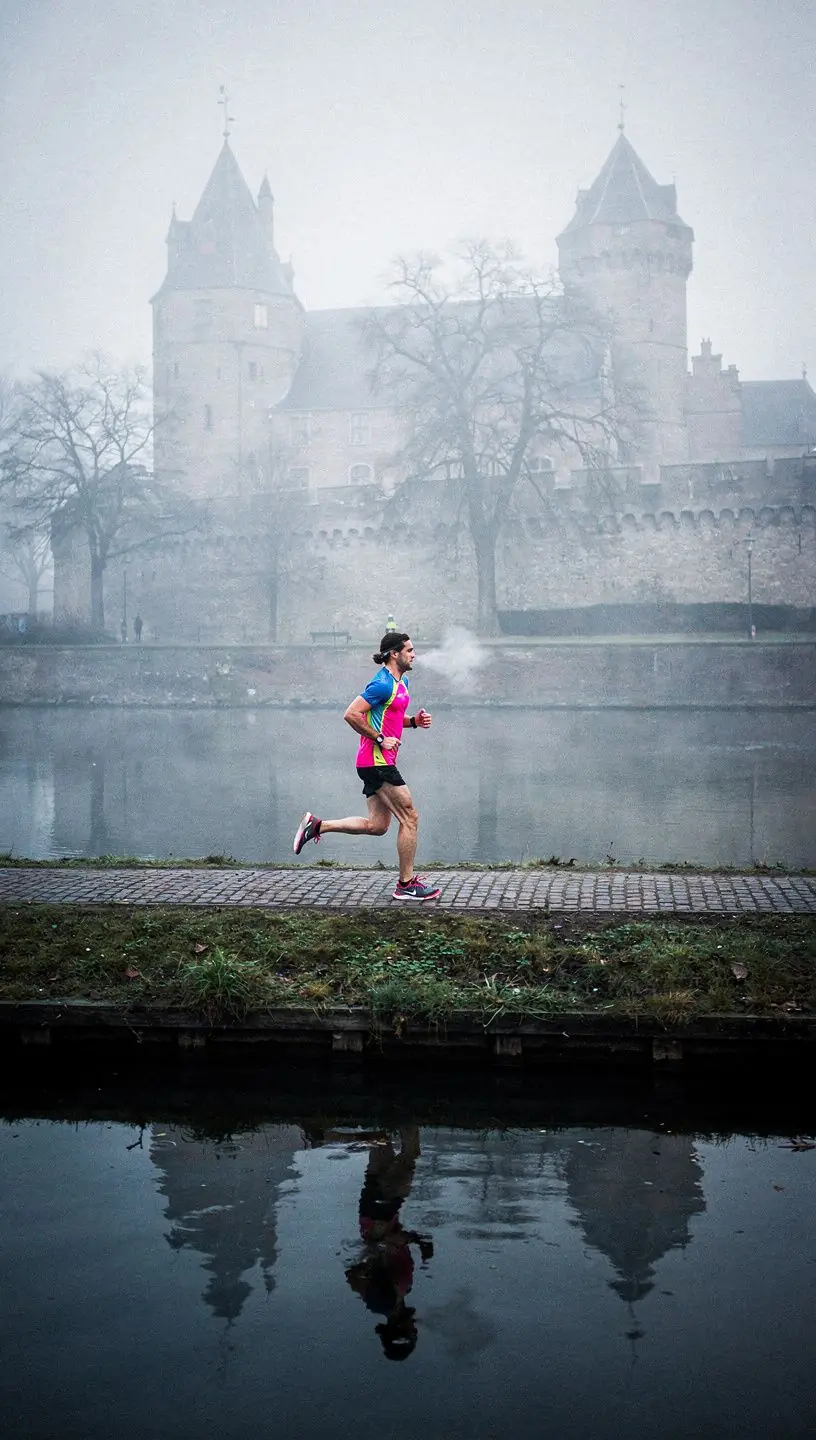 Een schilderachtige gracht met het spiegelbeeld van de stadsmuren.