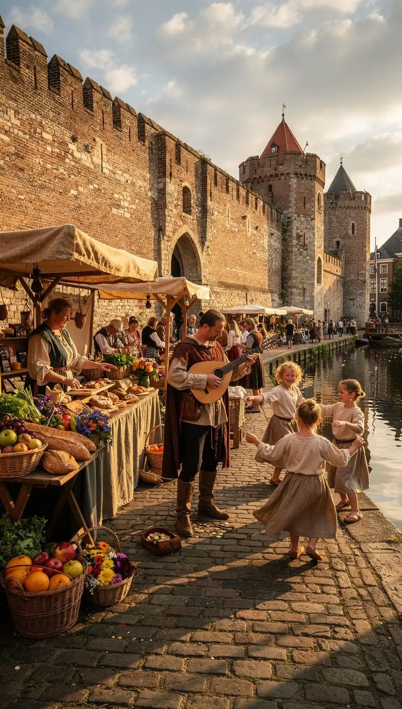 Groene omgeving rondom de stadsmuren met wandelpaden.
